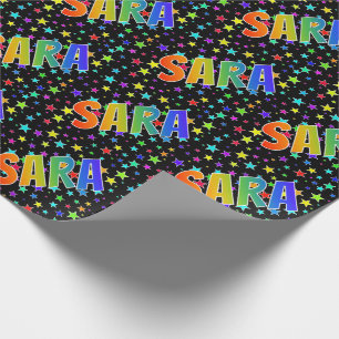 Rainbow First Name "SARA" + Stars Wrapping Paper