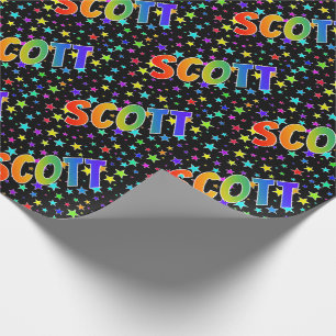 Rainbow First Name "SCOTT" + Stars Wrapping Paper