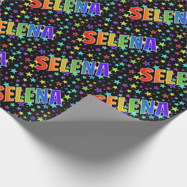 Rainbow First Name "SELENA" + Stars Wrapping Paper (Corner)