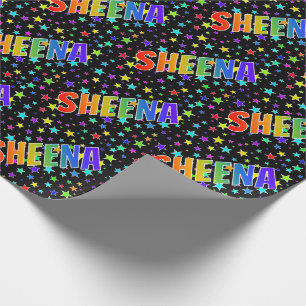 Rainbow First Name "SHEENA" + Stars Wrapping Paper