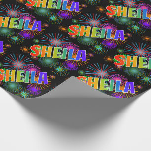Rainbow First Name "SHEILA" + Fireworks Wrapping Paper