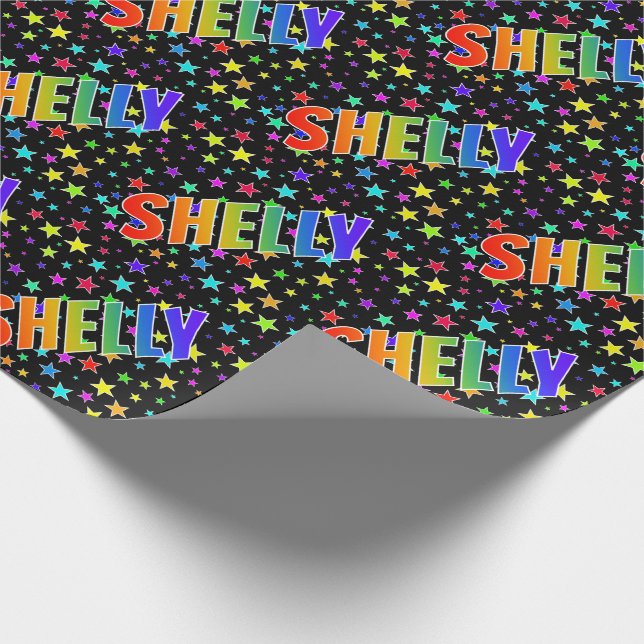 Rainbow First Name "SHELLY" + Stars Wrapping Paper (Corner)