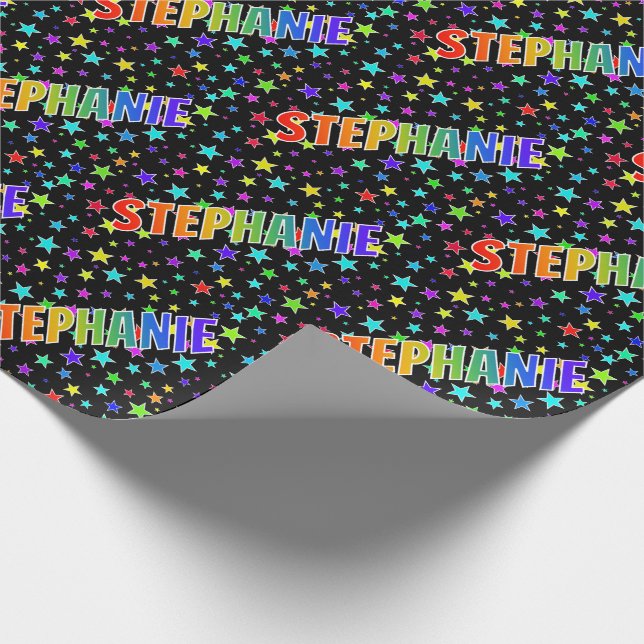 Rainbow First Name "STEPHANIE" + Stars Wrapping Paper (Corner)