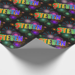 Rainbow First Name "STEVEN" + Fireworks Wrapping Paper
