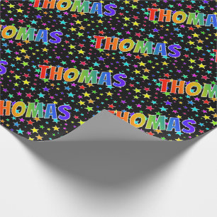Rainbow First Name "THOMAS" + Stars Wrapping Paper