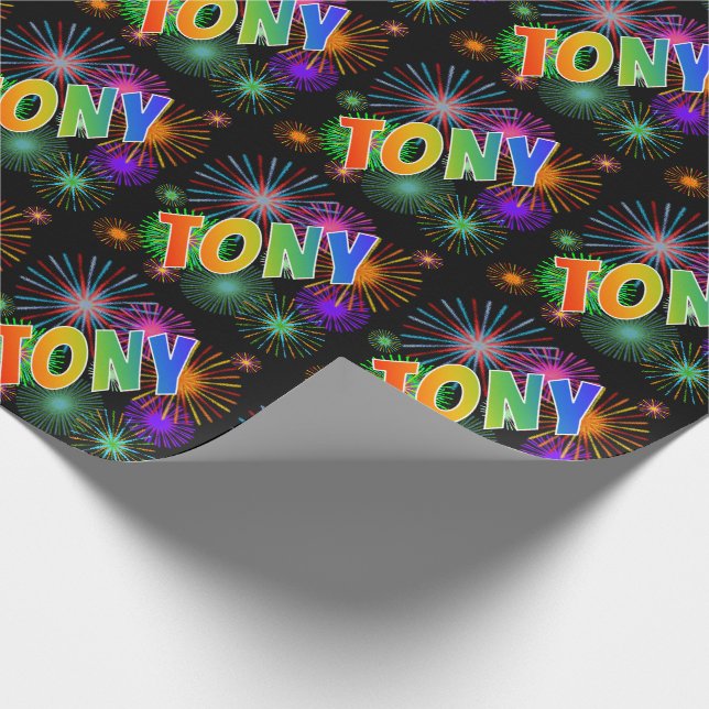Rainbow First Name "TONY" + Fireworks Wrapping Paper (Corner)