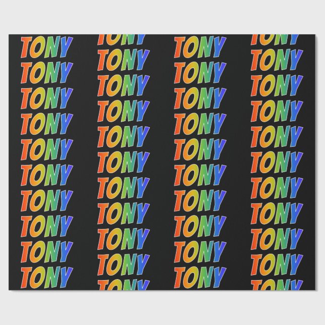 Rainbow First Name "TONY"; Fun & Colourful Wrapping Paper (Flat)