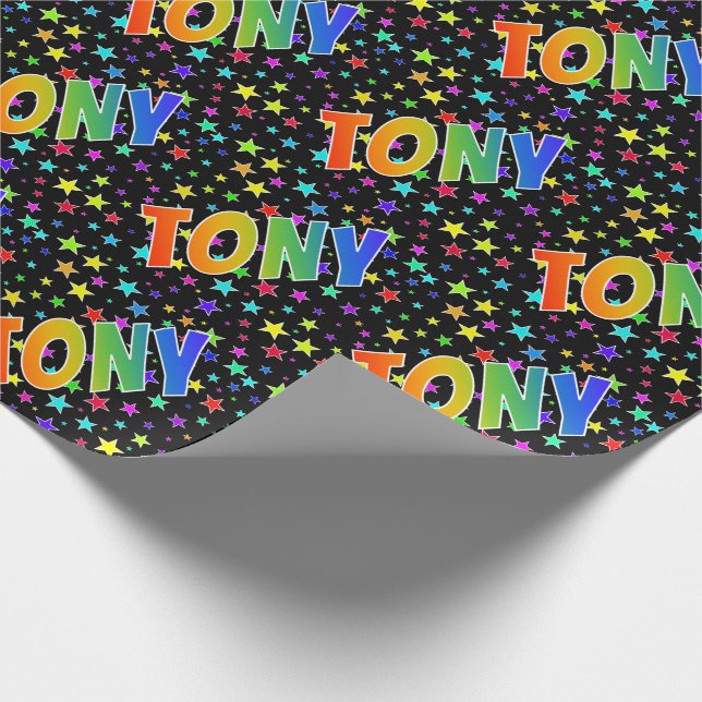 Rainbow First Name "TONY" + Stars Wrapping Paper (Corner)