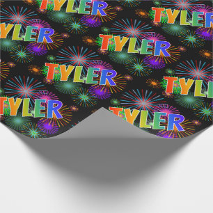 Rainbow First Name "TYLER" + Fireworks Wrapping Paper