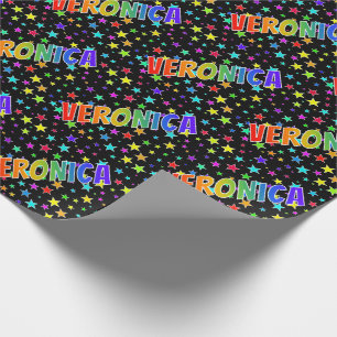 Rainbow First Name "VERONICA" + Stars Wrapping Paper