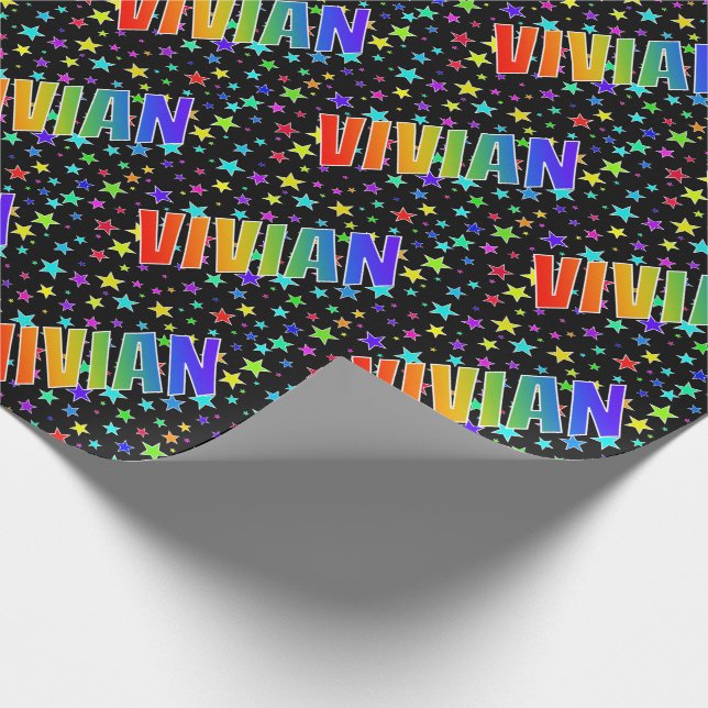 Rainbow First Name "VIVIAN" + Stars Wrapping Paper (Corner)