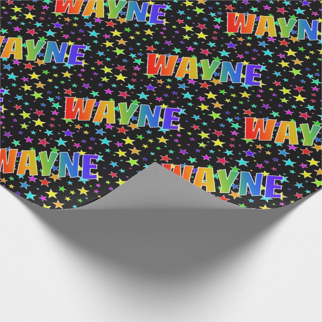 Rainbow First Name "WAYNE" + Stars Wrapping Paper (Corner)