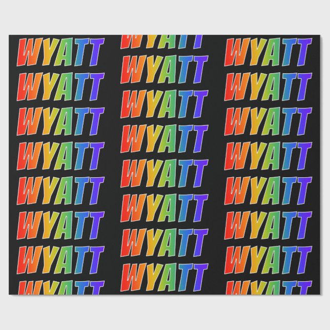 Rainbow First Name "WYATT"; Fun & Colourful Wrapping Paper (Flat)
