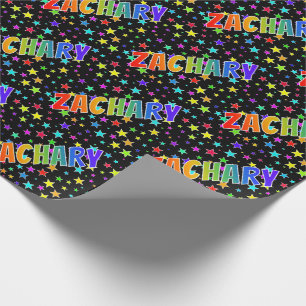 Rainbow First Name "ZACHARY" + Stars Wrapping Paper