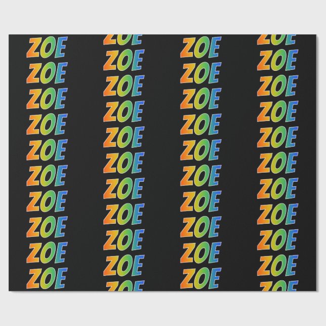 Rainbow First Name "ZOE"; Fun & Colourful Wrapping Paper (Flat)