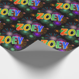 Rainbow First Name "ZOEY" + Fireworks Wrapping Paper