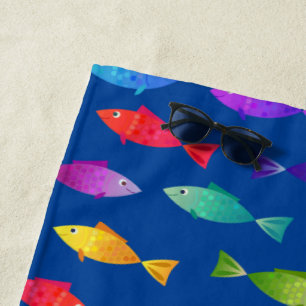 Rainbow fish in ocean cute colourful pattern beach towel