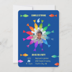 Rainbow fish in ocean cute colourful pattern invitation