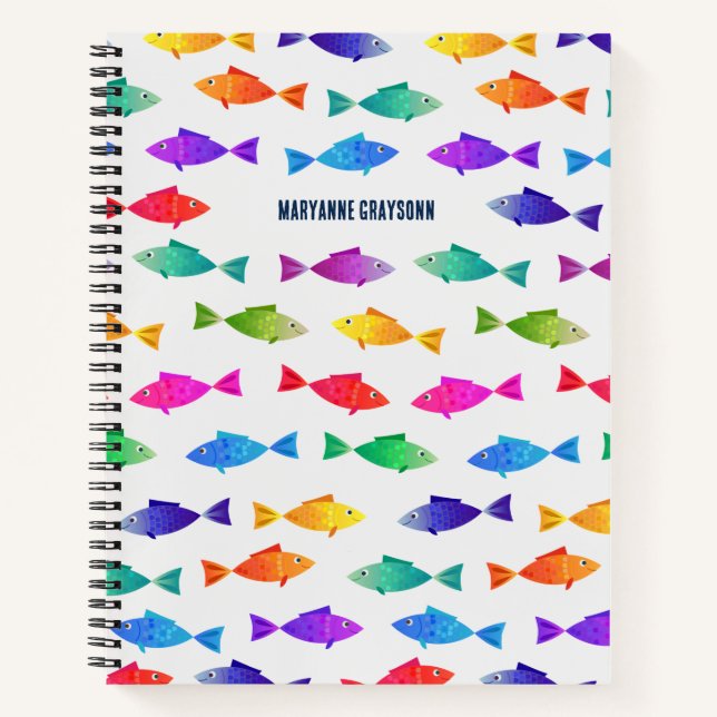 Rainbow fish in ocean cute colourful pattern  notebook (Front)