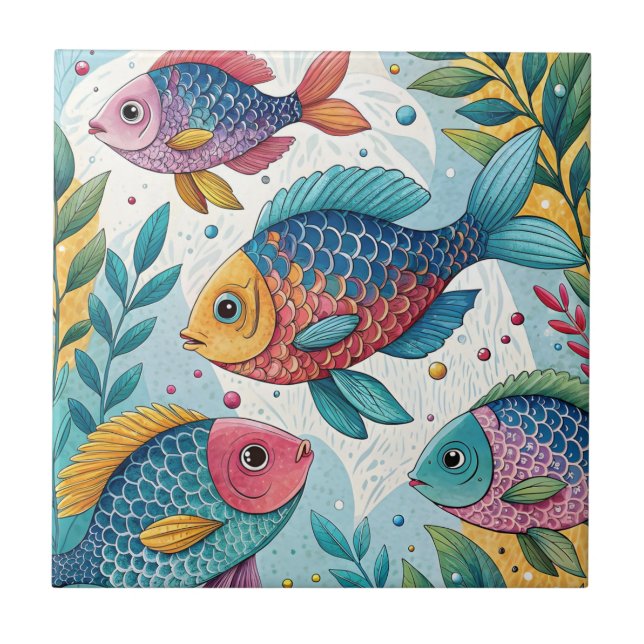 Rainbow Fish in Underwater Ceramic Tile (Front)