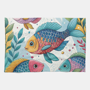Rainbow Fish in Underwater Tea Towel