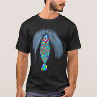 Rainbow fish swimming through blue water