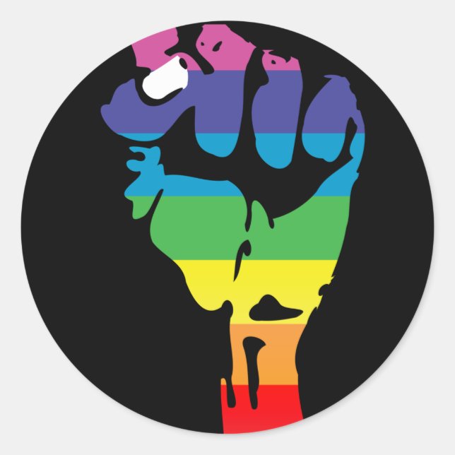 rainbow fist. classic round sticker (Front)