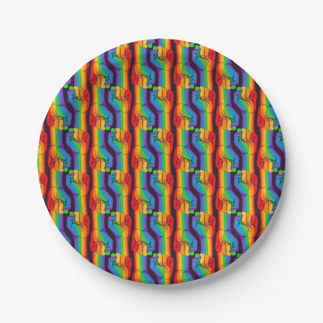 Rainbow Fist Pattern Paper Plate (Front)