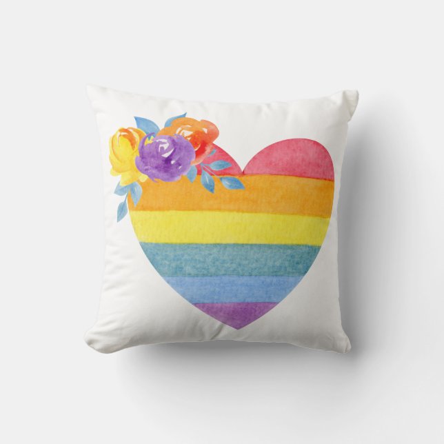 Rainbow Flag and floral Throw Pillow (Front)