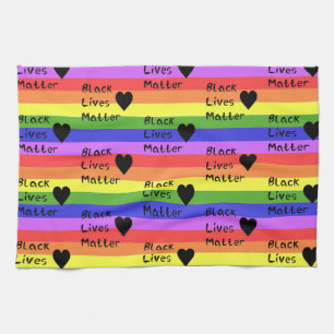 Rainbow Flag Black Lives Matter Text LGBTQ Tea Towel