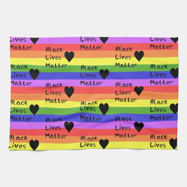 Rainbow Flag Black Lives Matter Text LGBTQ Tea Towel (Horizontal)