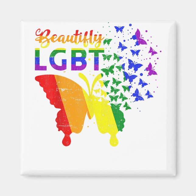 Rainbow Flag Butterfly LGBT  Magnet (Front)