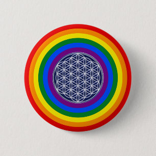 RAINBOW FLAG BUTTON + FLOWER OF LIFE