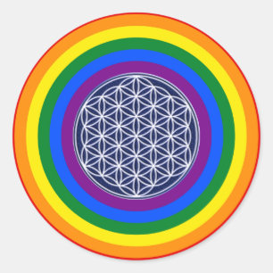 RAINBOW FLAG BUTTON + FLOWER OF LIFE CLASSIC ROUND STICKER