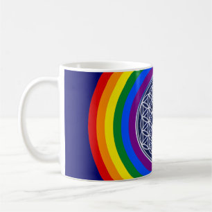 RAINBOW FLAG BUTTON + FLOWER OF LIFE COFFEE MUG
