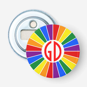 RAINBOW FLAG BUTTON RAYS + your sign or monogram Bottle Opener