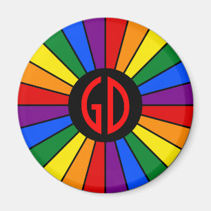 RAINBOW FLAG BUTTON RAYS + your sign or monogram Magnet
