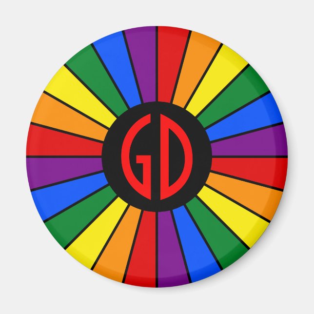 RAINBOW FLAG BUTTON RAYS + your sign or monogram Magnet (Front)