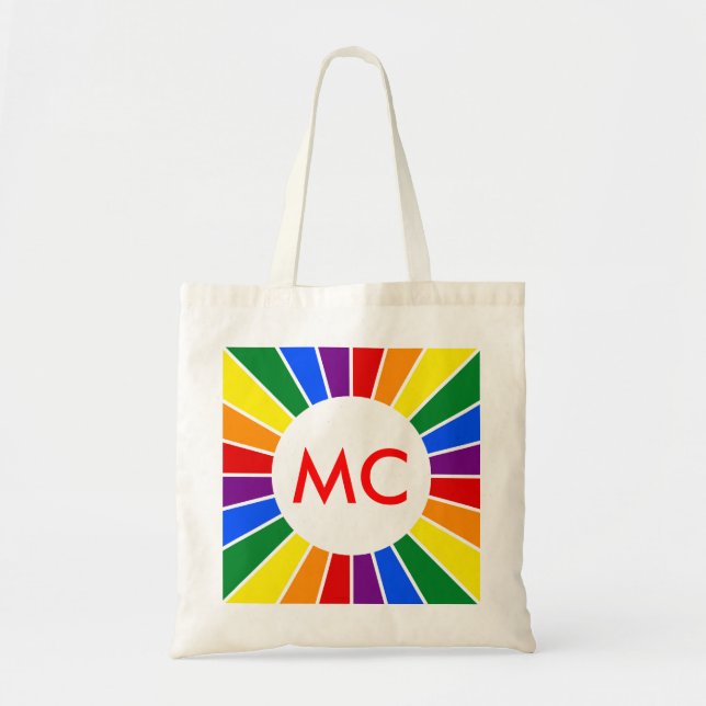 RAINBOW FLAG BUTTON RAYS + your sign or monogram Tote Bag (Front)