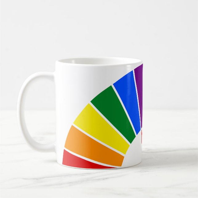 RAINBOW FLAG BUTTON RAYS + your sign or text Coffee Mug (Left)