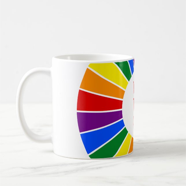 RAINBOW FLAG BUTTON RAYS + your sign or text Coffee Mug (Left)