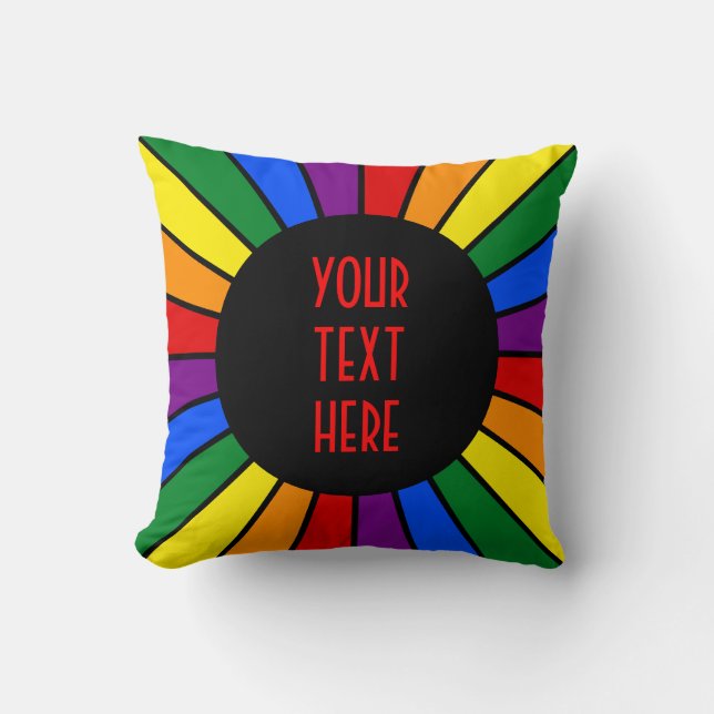 RAINBOW FLAG BUTTON RAYS + your sign or text Cushion (Front)