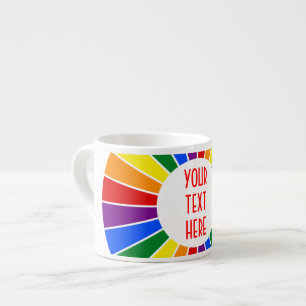 RAINBOW FLAG BUTTON RAYS + your sign or text Espresso Cup