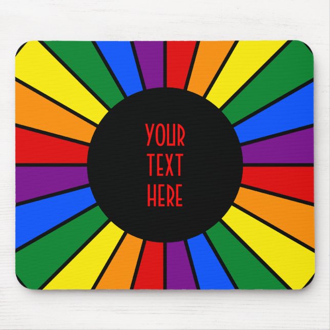 RAINBOW FLAG BUTTON RAYS + your sign or text Mouse Pad (Front)