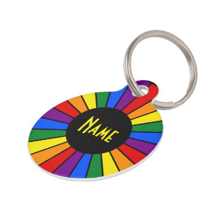RAINBOW FLAG BUTTON RAYS + your sign or text Pet Tag