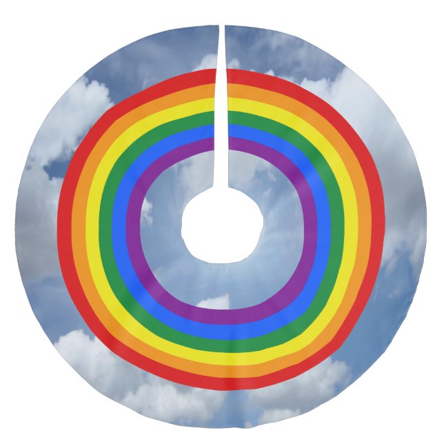 RAINBOW FLAG BUTTON + your backgr. & ideas Brushed Polyester Tree Skirt (Front)