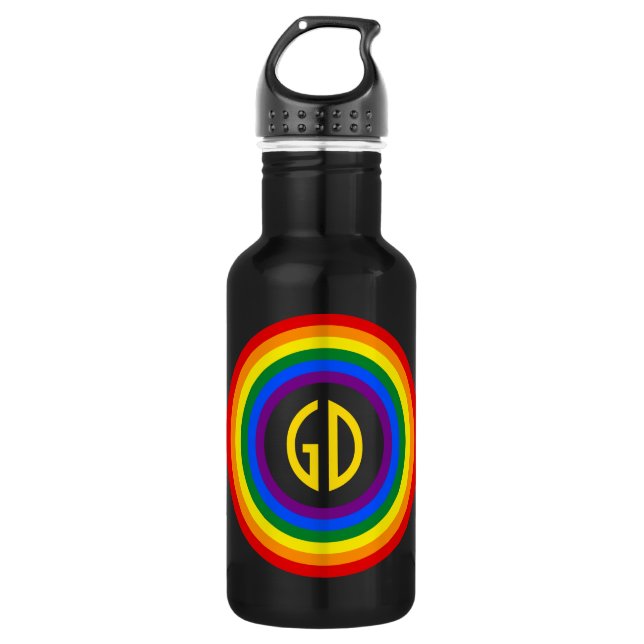 RAINBOW FLAG BUTTON + your sign or monogram 532 Ml Water Bottle (Front)