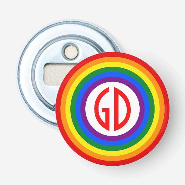RAINBOW FLAG BUTTON + your sign or monogram Bottle Opener (Front)