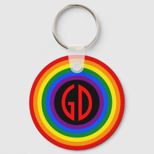 RAINBOW FLAG BUTTON + your sign or monogram Key Ring