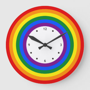 RAINBOW FLAG BUTTON + your sign or text Large Clock